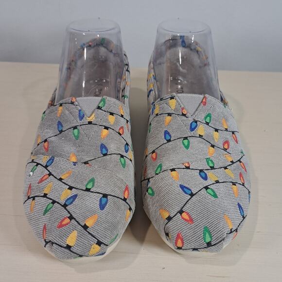 Toms Corduroy Grey Christmas Light Slip on Holiday Shoes Women's Size 8 - Picture 3 of 10